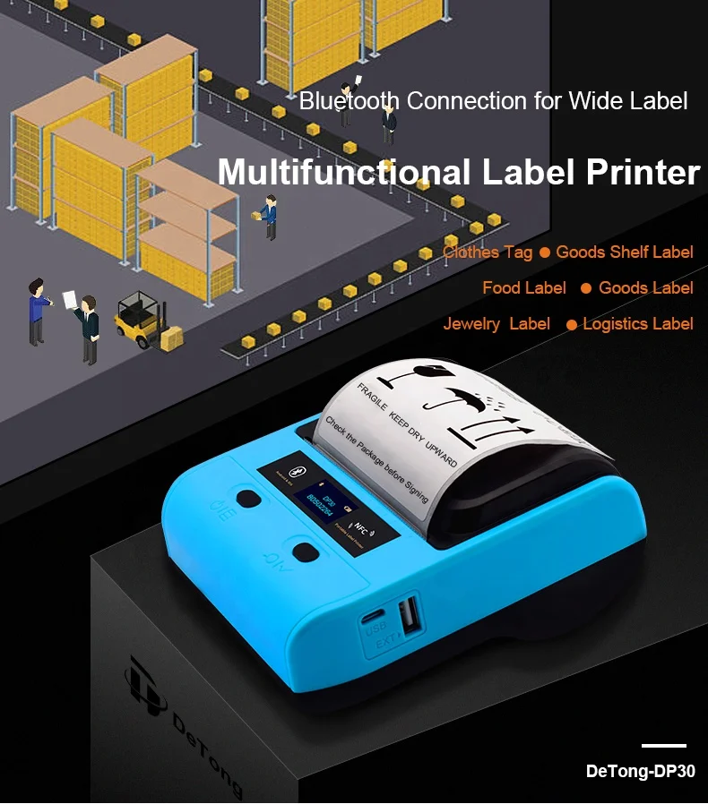 Detonger 80mm Portable Printer DP30 Handheld Shipping Label Warehouse Shelf Sticker Printer