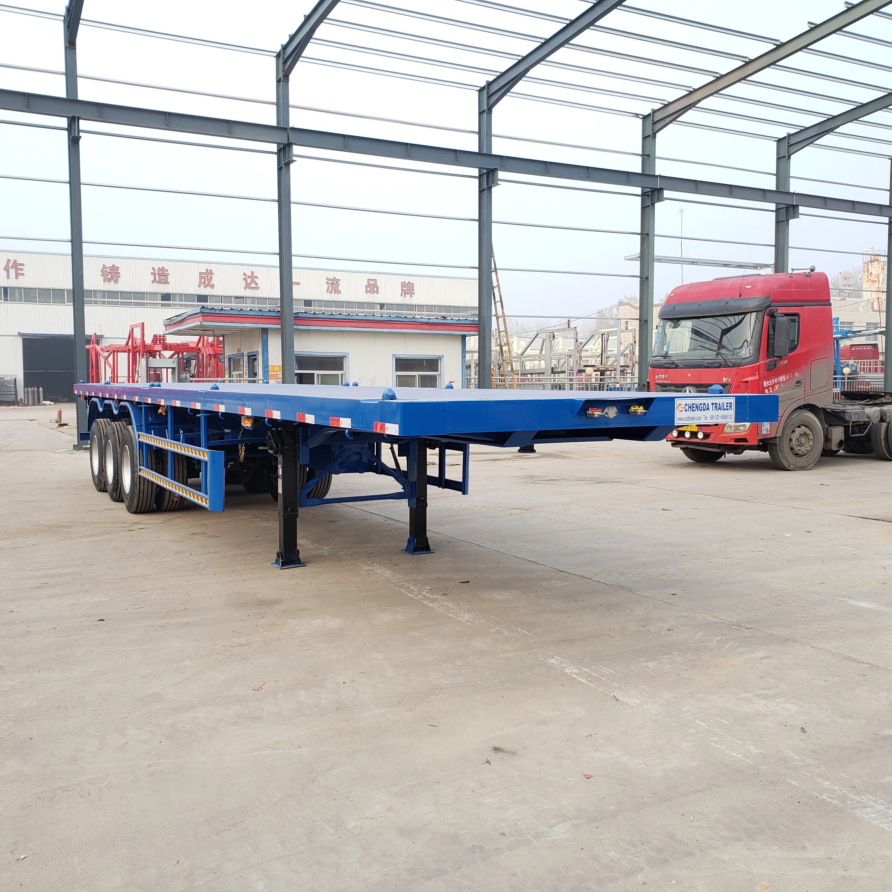3 Axle 40ft  Container Semi Trailer Chassis Flat Bed Flatbed Trailer for Sale