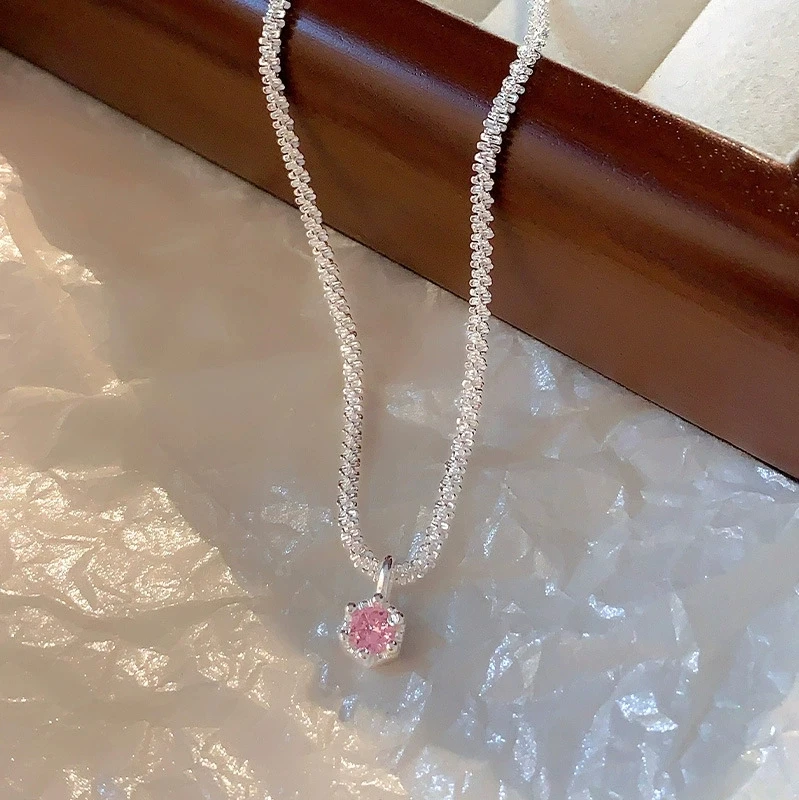 Luxury Silver Necklace with Pink Zircon Starry Sky