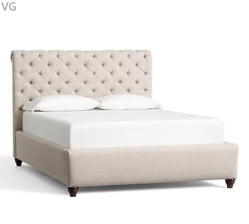 Factory Luxury Home bed Fabric upholstered King bed Modern wooden soft double bed