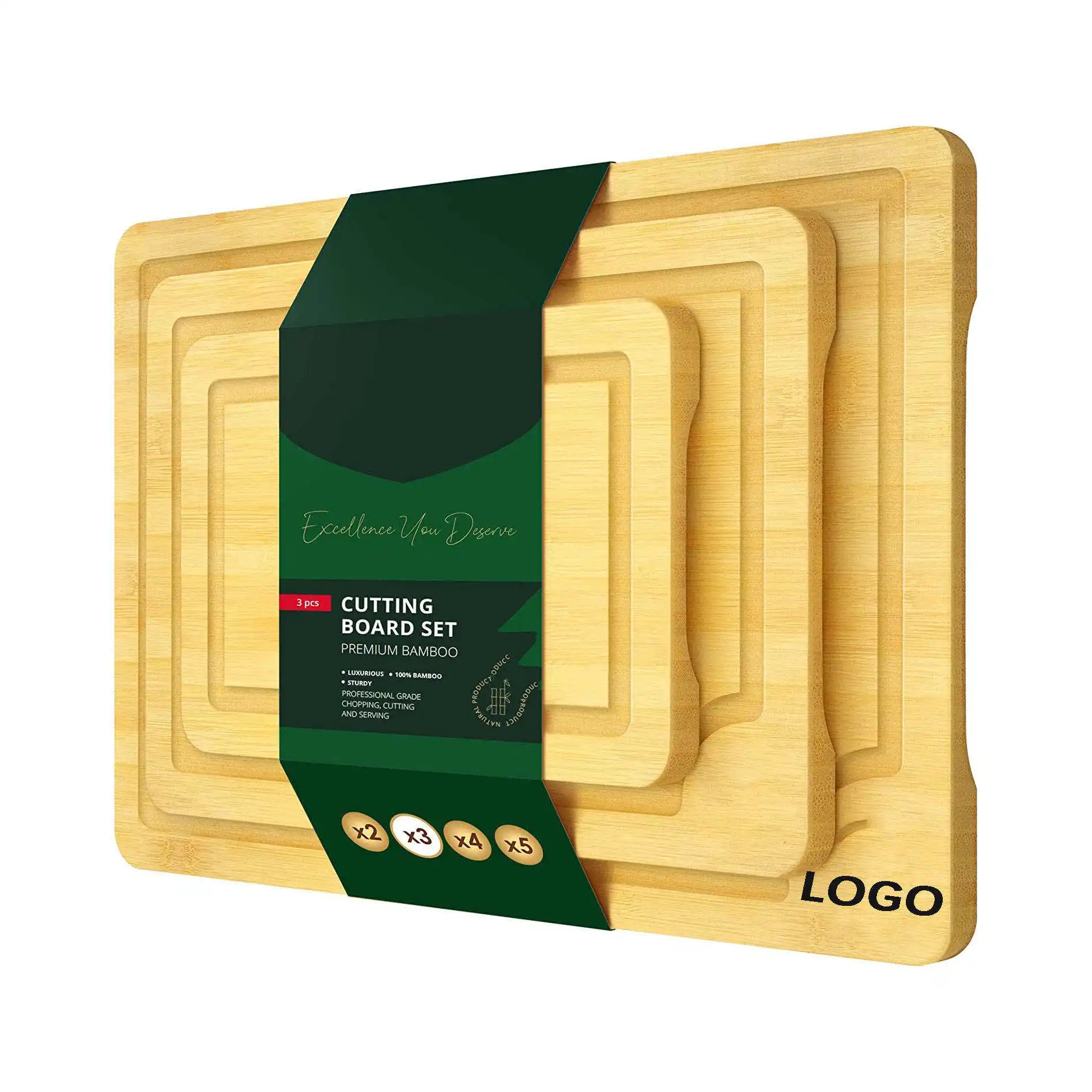 3Pcs Bamboo Chopping Cutting Board with Juice Groove Chopping Blocks Walnut Oak Wooden Board Cutting Board with Logo