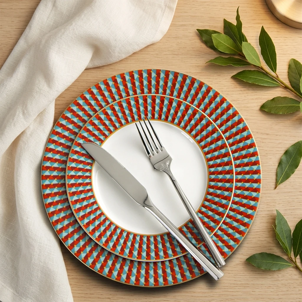Modern Plates Set Luxury Dinnerware Dishes Minimalist Porcelain Tableware Diamond Pattern Ceramic Plates for Restaurants