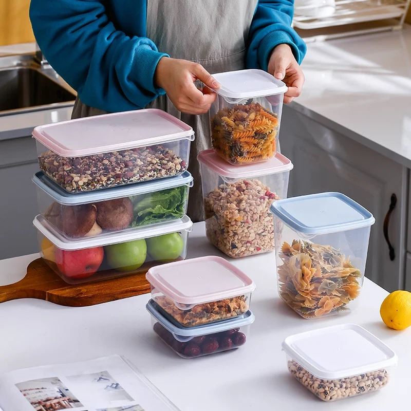 Kitchen Ware Colorful square Plastic Food Storage Containers Set With Lids 3 Piece Set