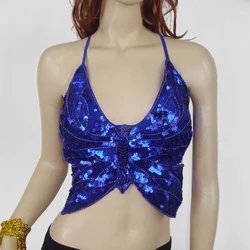 Haut Court Dos Nu Paillettes Danse Du Ventre - Soutien-Gorge Oriental à Lacets Avec Perles Dorées
