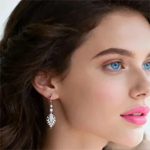 Ilona Classic Leaf Shape Copper Zircon Platinum Plated Earring Hooks Fashion Drop Earrings S925 Silver Needle for Women