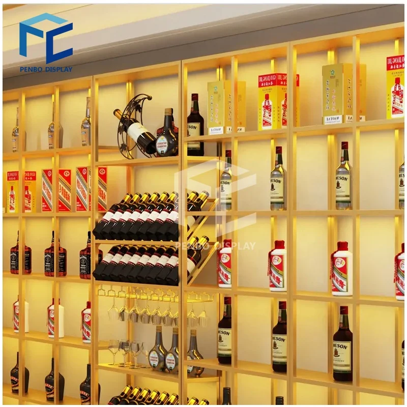 Modern Liquor Display Racks Shelves Customized Winery Storage Furniture
