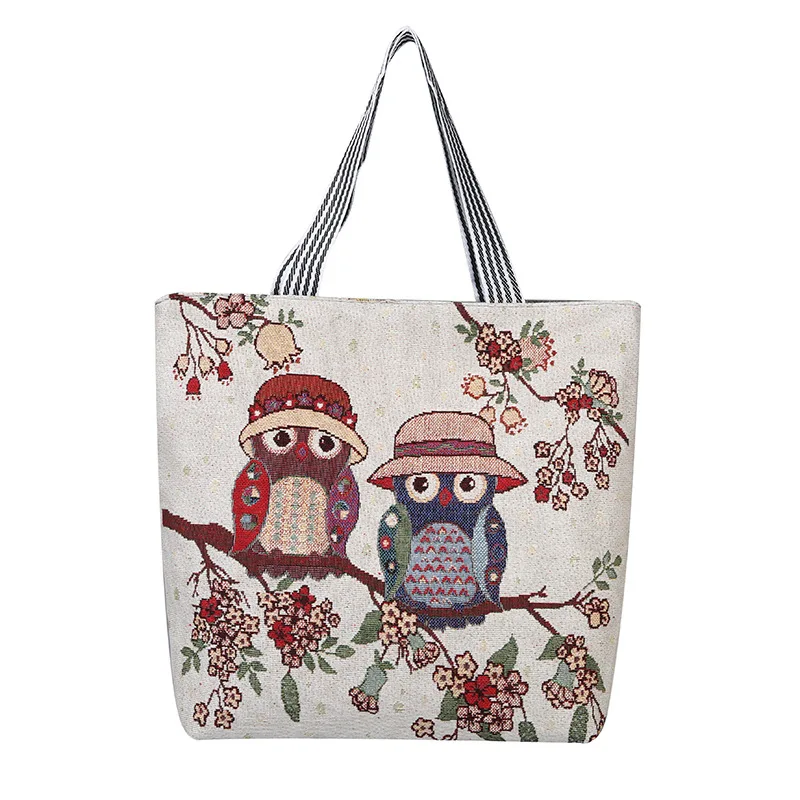 SIGNARE DESIGN Tapestry Tote Shopper Bag OWL Multicolor With