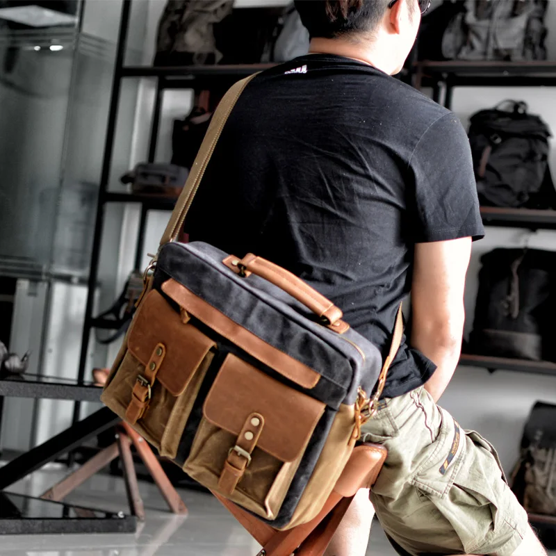 canvas leather wholesale man handbag Wholesale waterproof 15.6 inch business laptop briefcase