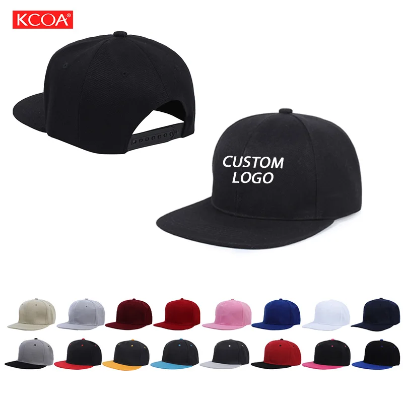 KCOA In-Stock Promotional Wholesale Blank Snapback Baseball Cap Flat Brim Hats Flat Bill Caps