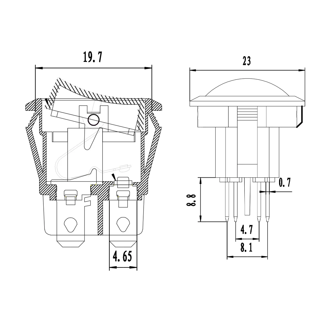 Red Indicator Light 10A125V 4PIN 2POSITION On-Off SPDT Kcd1 Oval Boat Rocker Switch with Toggle Feature