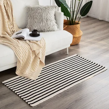 2021 Wholesale modern carpets and rugs washable area rugs silk screen printing outdoor black and white striped living room rug