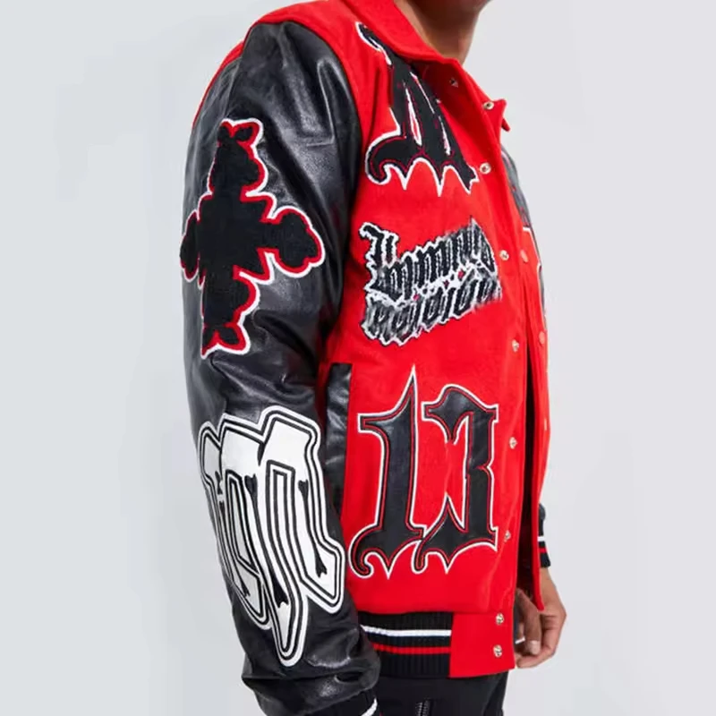 Manufacturers Custom Clothes Hip Hop Patch Applique Embroidery Leather Chenille Bomber Jacket for Men gallery 2
