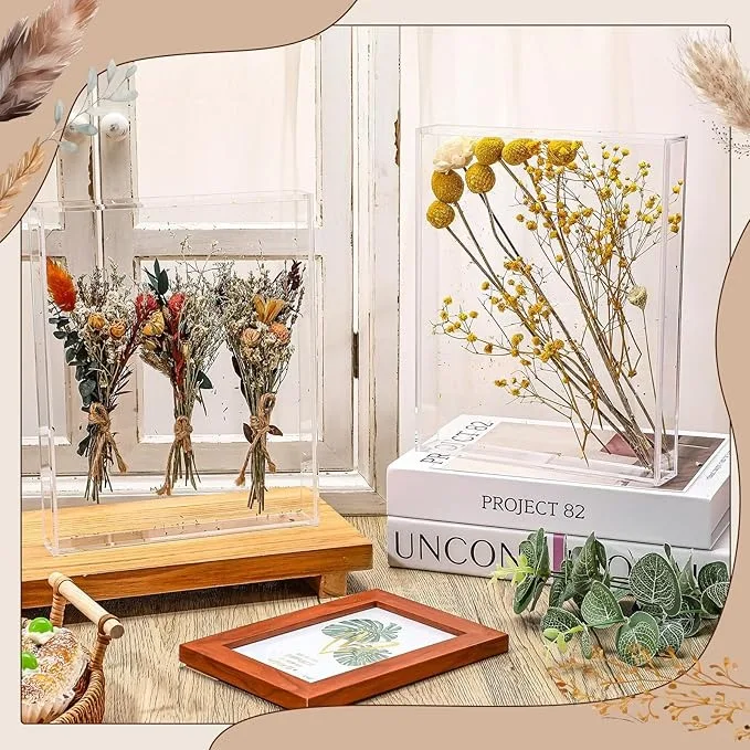 2 Pcs Acrylic Shadow Boxes Display Cases DIY Clear Acrylic Display Box Dried Flower Shadow Box