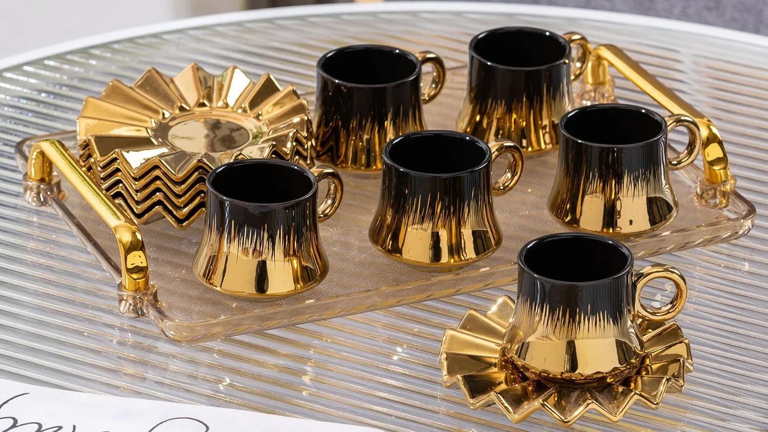 Luxury Golden Coffee Cup Set Arabic Coffee Cups Set Turkish 6 Pcs 90 Ml ...