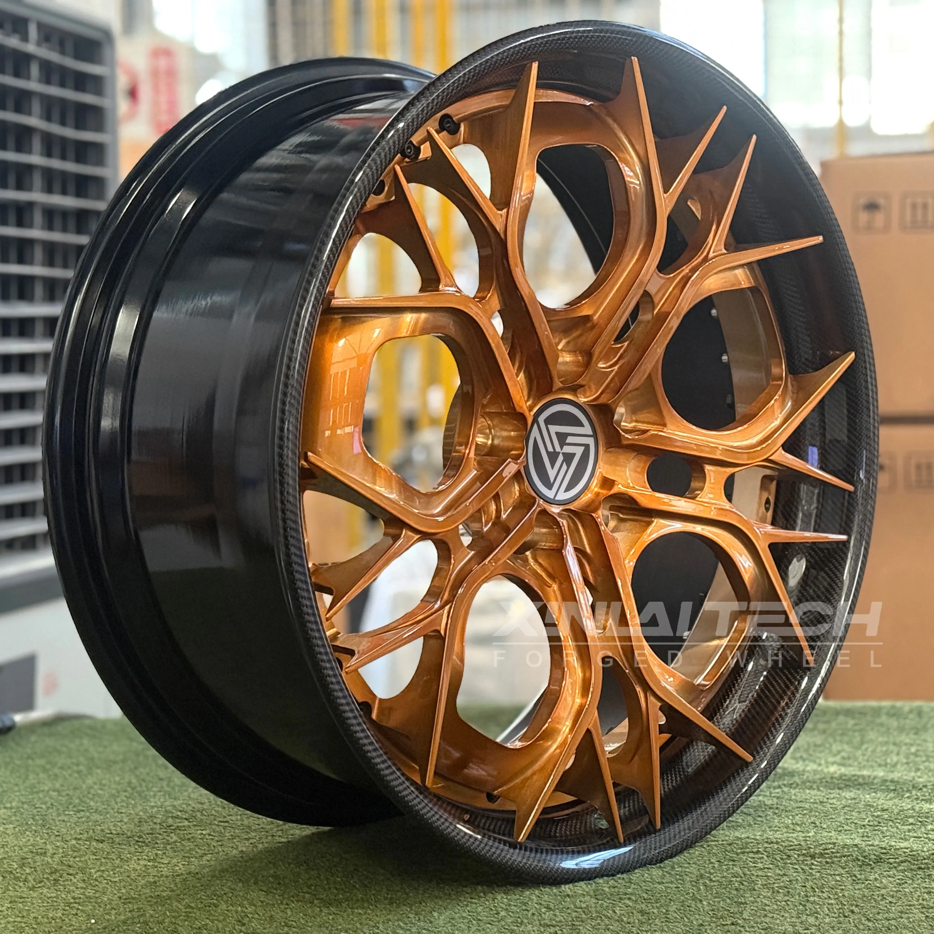 XINLAI 2-Piece Custom Forged Carbon Fiber Wheels Bronze Finished 5x112 5x114.3 5x120 18 19 20 21 22 23 24 Inch Car Alloy Wheel - Image 2
