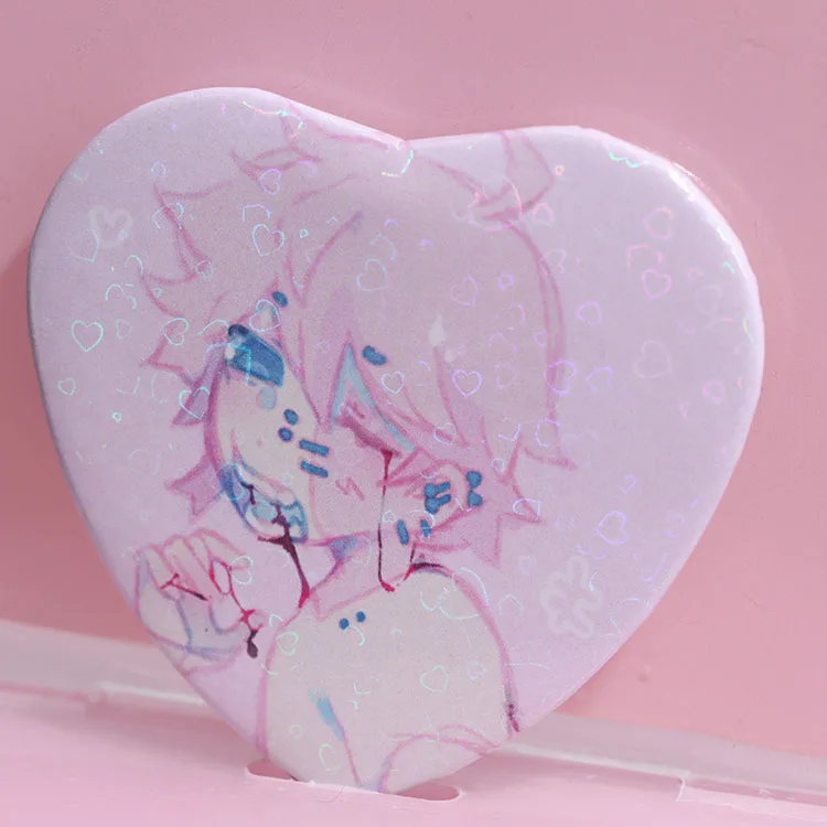 Китайский производитель, Индивидуальные Аниме пуговицы, булавка, жестяной значок, сердце, звезда, стекло, голографическая жестяная пуговица, значок