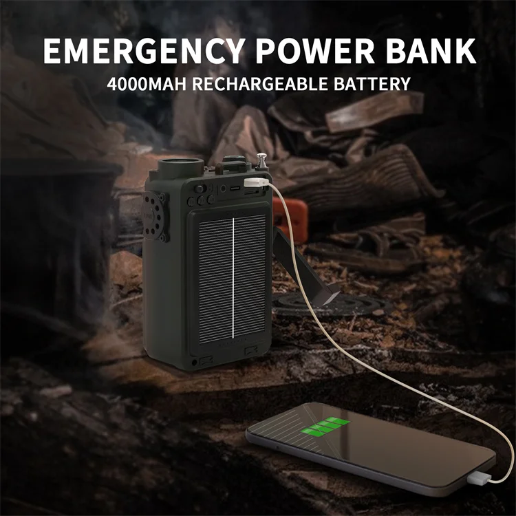 Portable Weather Alert AM/FM/SW/WB Pocket Radio Receiver Solar Power Bank Waterproof 4000mAh Rechargeable Hand Crank Retro Radio