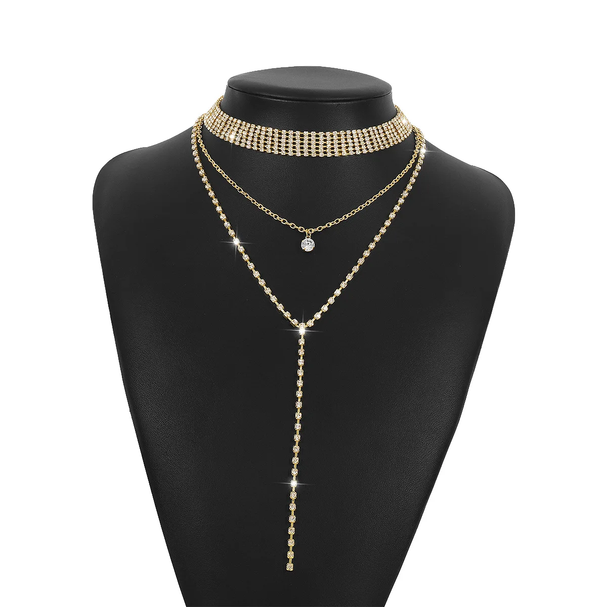 2023 Multi Layer Crystal Diamond Choker Necklace Fashion Full Rhinestone Long Statement Necklace for Women Party Accessories