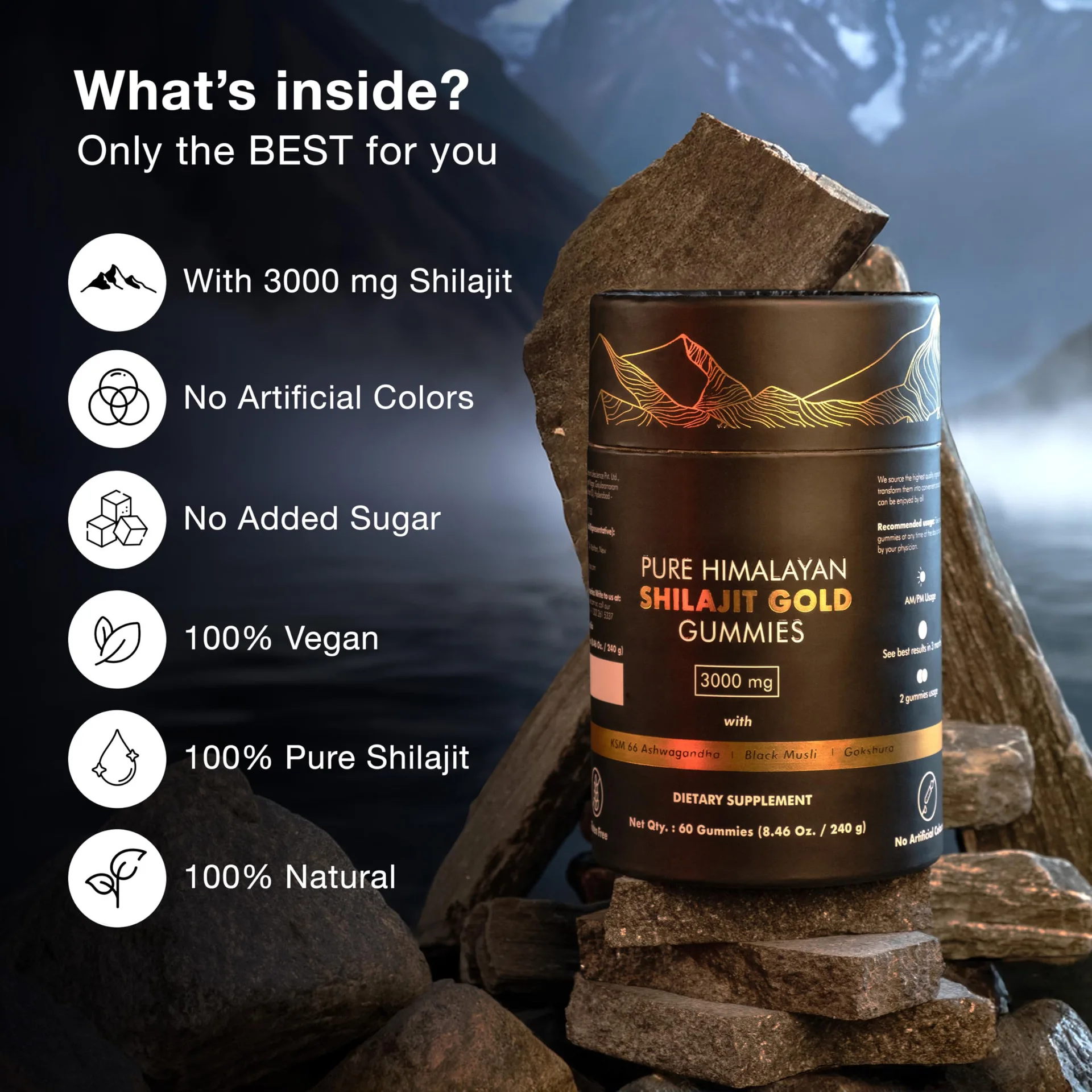Factory OEM ODM Pure Himalayan Shilajit Gummies with 85+ Trace Minerals  Fulvic Acid  for Men & Women