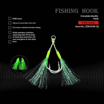 Sea Fishing Built-in Steel Wire Luminous Slow Shake Double Jig Hook for Mackerel with Barbed Points – Metal Jig – view 3