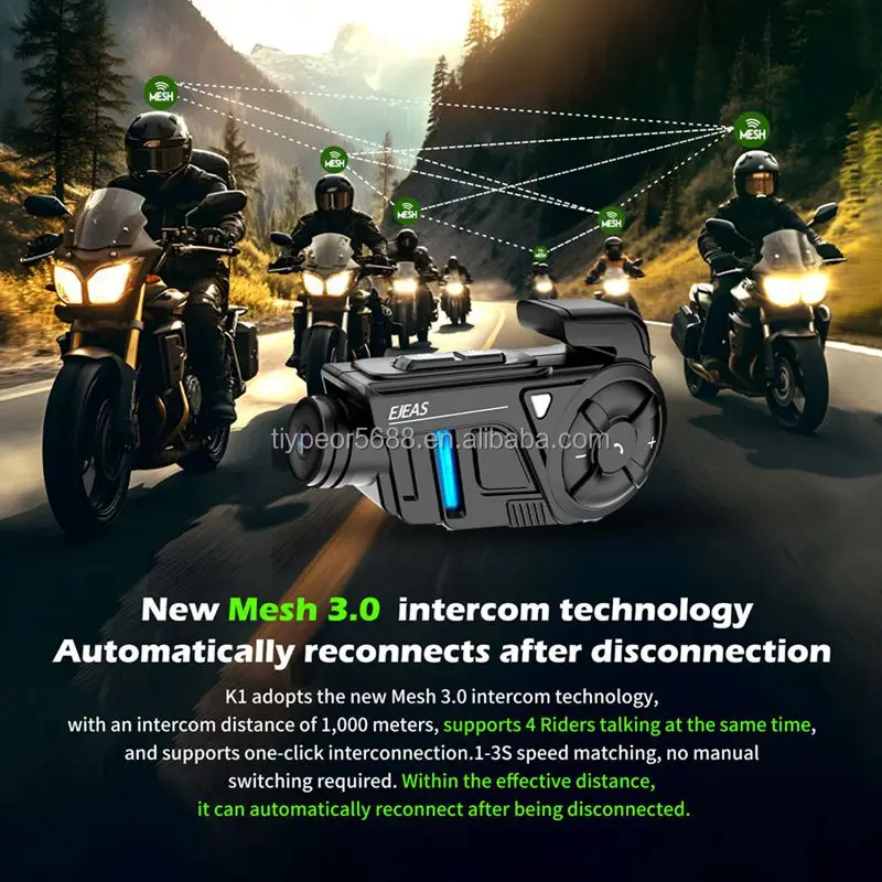 product tiypeor ejeas 1km motorcycle bluetooth system intercomunicador mesh camera for motorcycle helmet headset 2k wifi video intercom-2