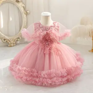 High Quality Customizable Multilayer Maxi Dress for Girls Halter Design Bow Decoration for Any Occasion Children