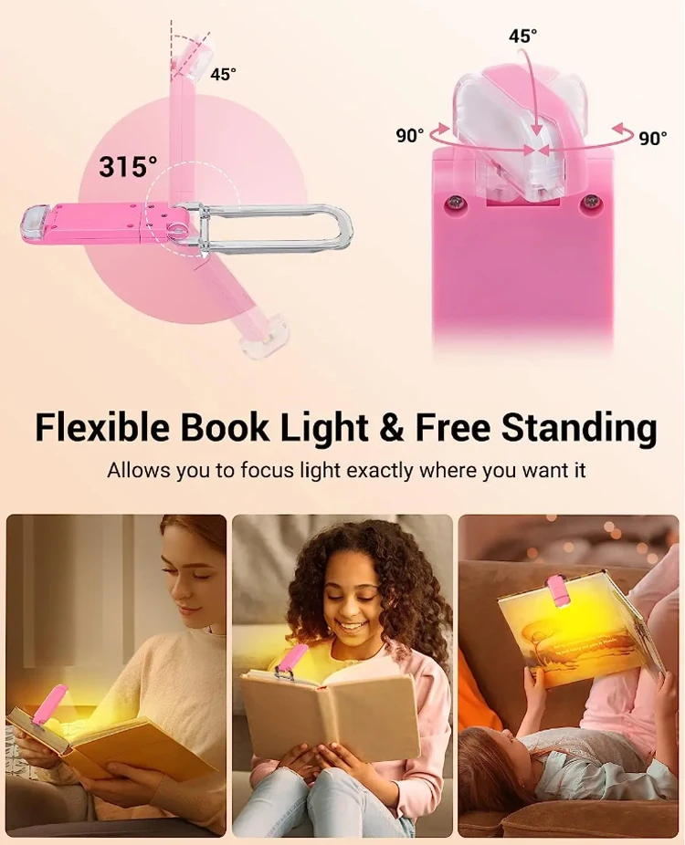 product led usb rechargeable book light ultralight 200mah built in battery silicone adjustable clip on light book light-38