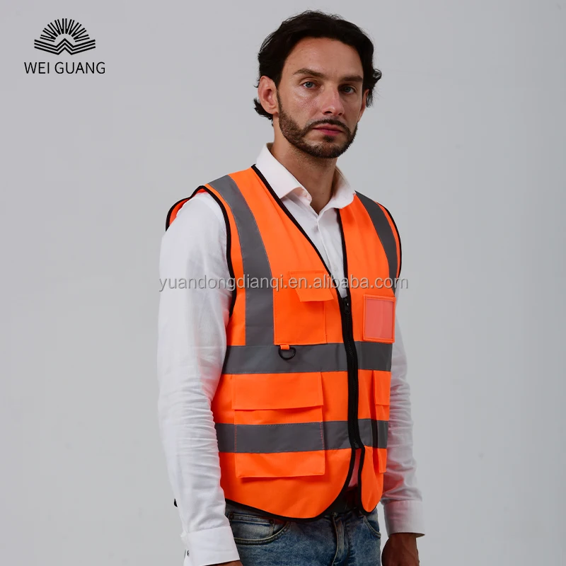 Manufacturer Price Construction Heavy Work Warning Jacket Polyester  WorkWear Adults Safety Reflective Vest with Multiple Pocket