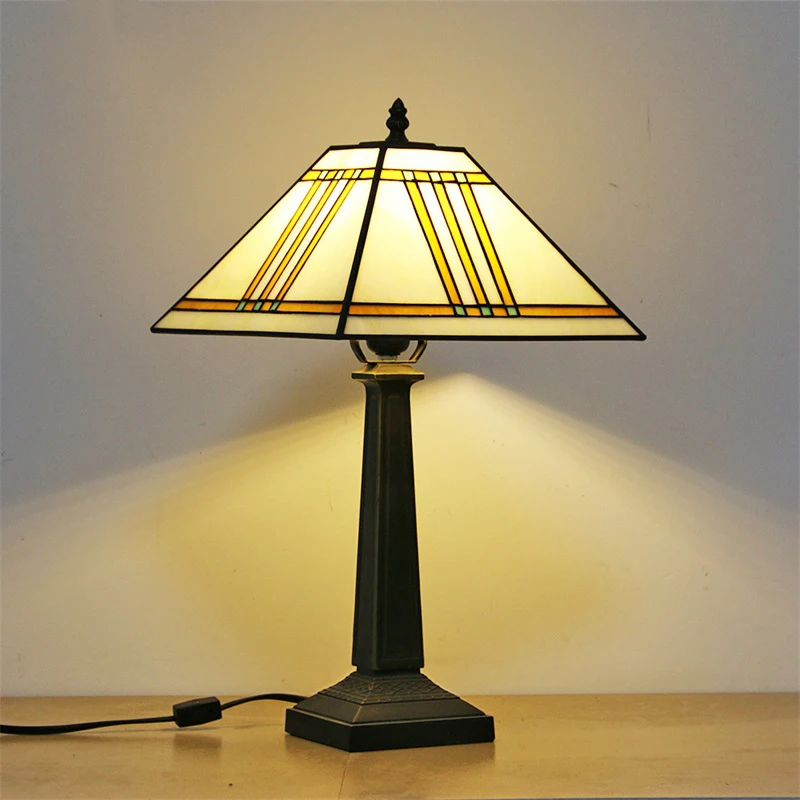 Modern Creative LED Glass Read Desk Light Decor for Home Study Bedside  Tiffany Square Table Lamp