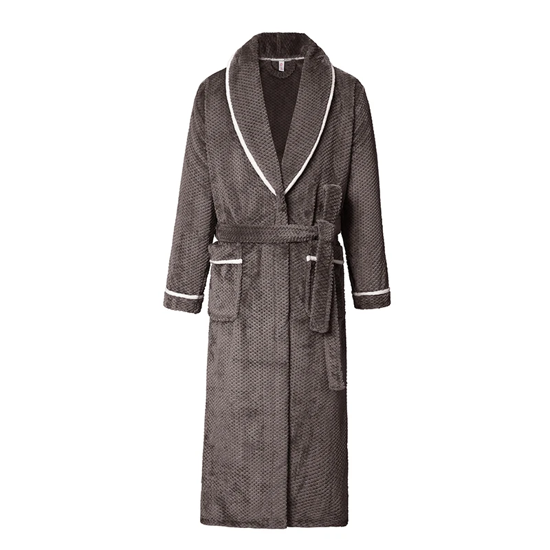 Couple Flannel Nightgown Plus Size Long Robe Men's Loose Casual Kimono Women's Thickened Warm Sleepwear Home Clothes