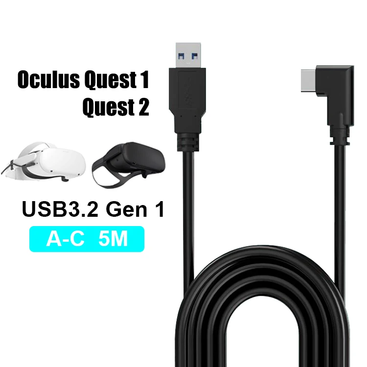 16 футов 90 градусов прямой угол Usb 3,2 Gen1 Тип C кабель для VR Oculus вопросы 2 звеньевой кабель
