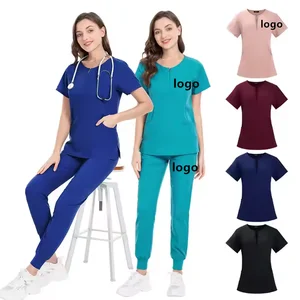 New Jogger Scrub Set Elastic Uniform Workwear Washable Material Spa Women Scrub Set Hospital Uniforms Clinic Uniform