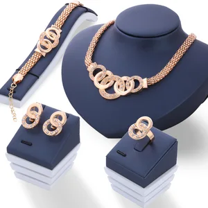 Four-piece Golden Silver Snake Chain Adjustable Necklace Bracelet Ring Earring Jewelry Set