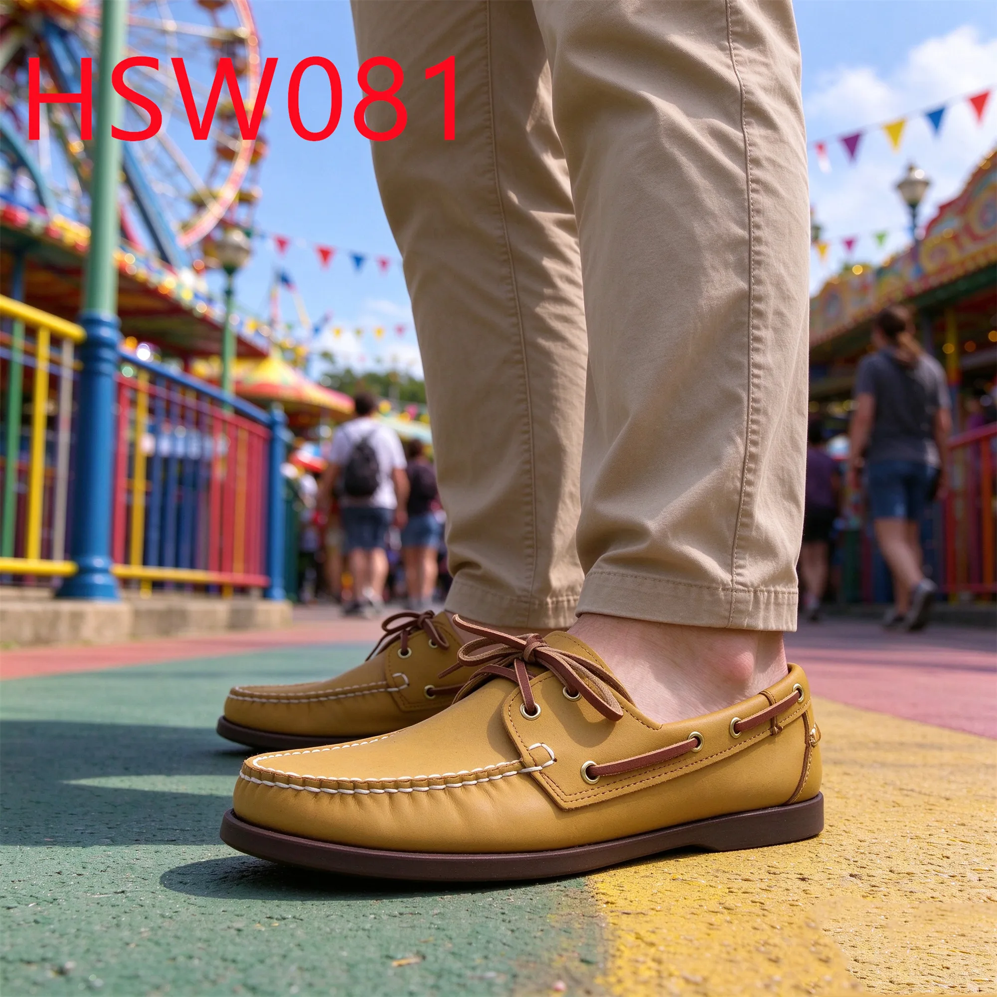 HY,UK Popular Full Natural Cow Leather Lace up Hua Singh Boat Shoes Absorbs Sweat and Deodorizes Honey Color Penny Shoes HSW081