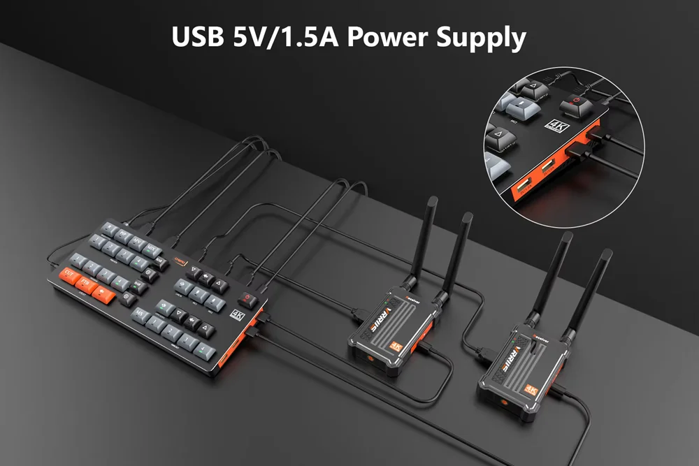 4K Wireless Audio Transmitter 4-Channel Video Switcher for HD VGA Outputs Live Streaming Camera