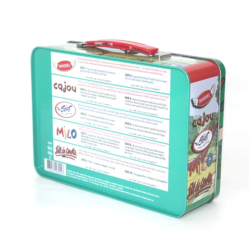Small Rectangular Hinged Lid Metal Stationery Cosmetics Tin case Beautiful  Lunch Tin Box With Handle for Children