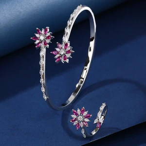 Luxury Rhodium Plated Bridetalk Zircon Jewelry Set Tarnish Resistant Brass Bracelet & Ring for Women Wedding Classic Gift