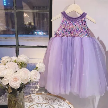 Girls' vest dress summer new children's sequined dress little girl puff mesh princess skirt