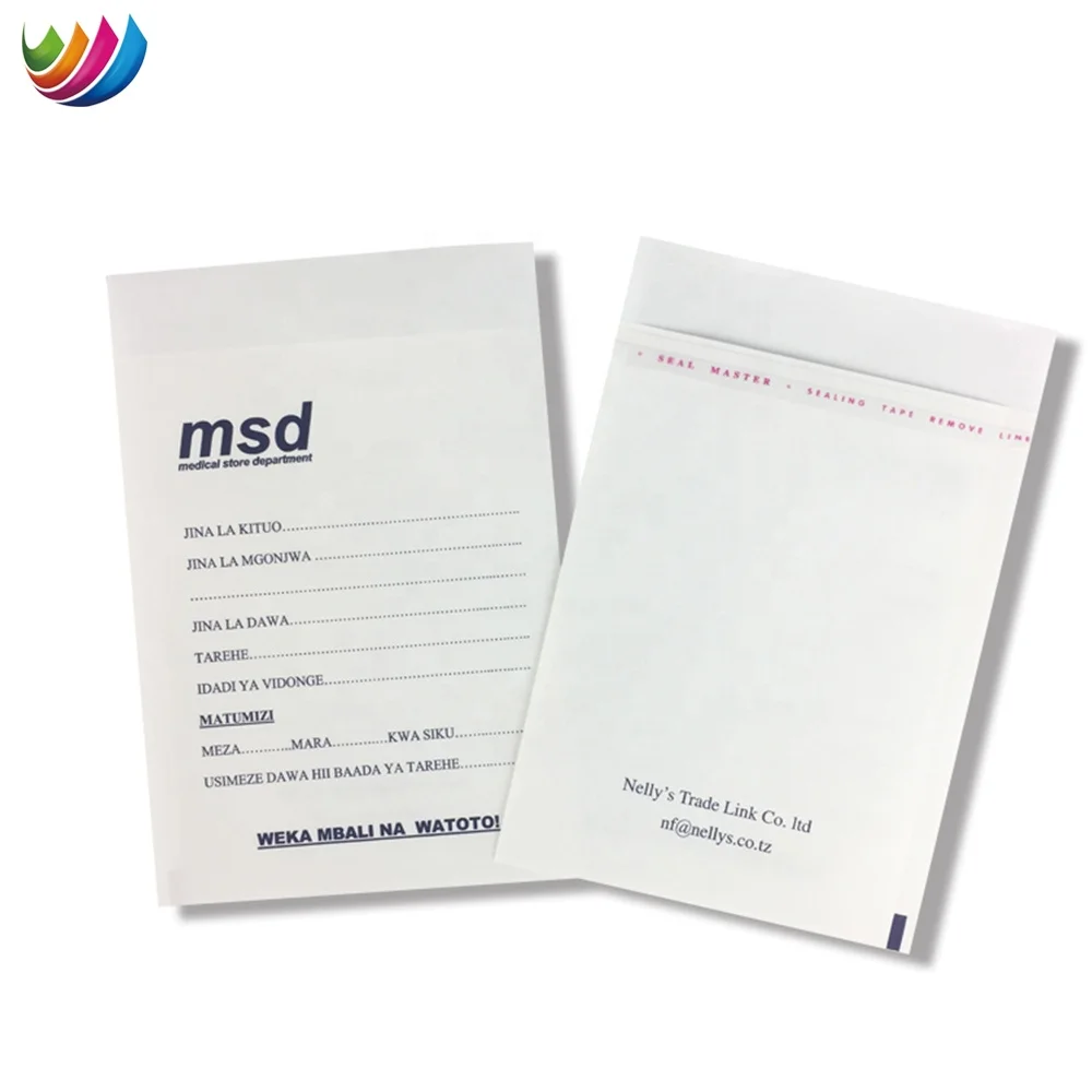 Tanzania Msd Medication Dispensing Paper Envelope Pouch Selfadhesive