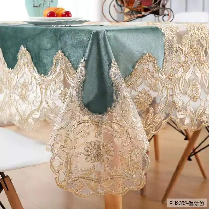 American Style Lace Rectangular Tablecloths and Runners Wedding Velvet Tablecloths with Macrame Border Table Cloths
