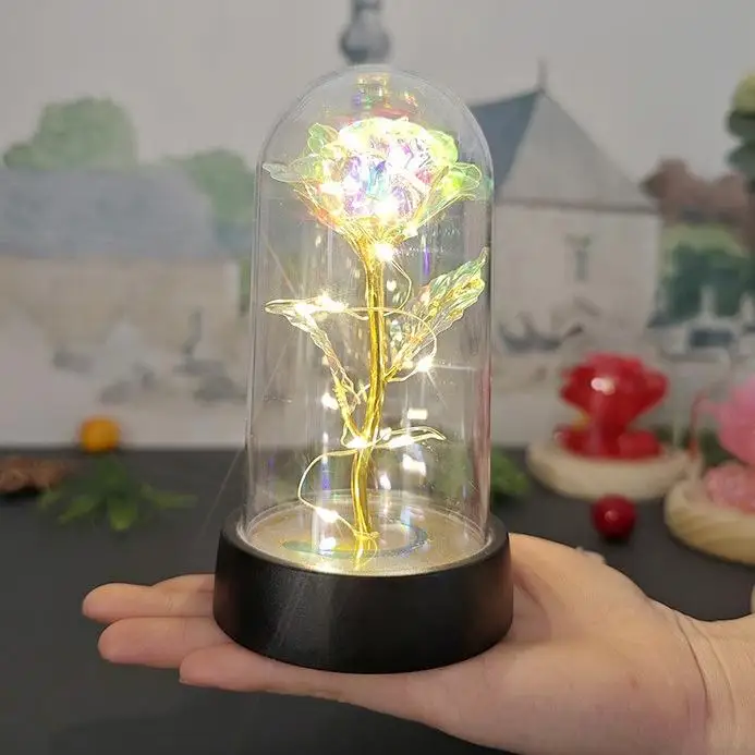 24k Gold Rose Flower Light String in Acrylic Dome for Valentine's Mother's Day Led Galaxy Rose in Plastic Dome
