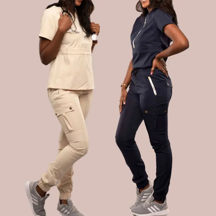 Factory Women Scrubs Uniforms Sets Polyester Spandex Plus Size Jogger