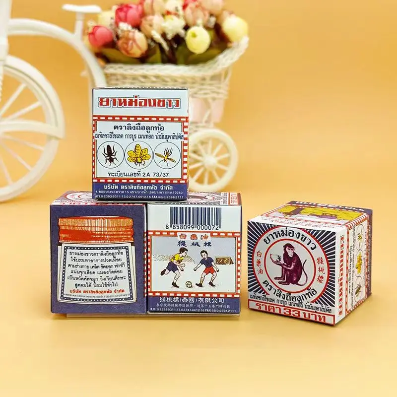 White Monkey Holding Peach Medicated Balm 12 Grams Thailand Original Monkey Peach Oil Tiger Balm Refreshing Cool