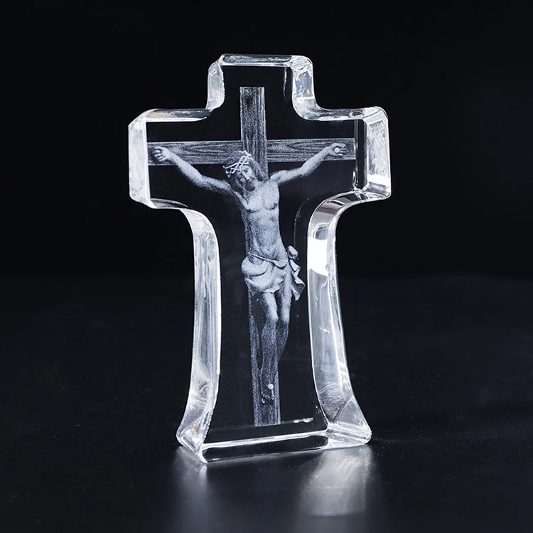 Unique Design 3D Laser Jesus Christ Cross Shaped Crystal Religion Souvenir Gift factory