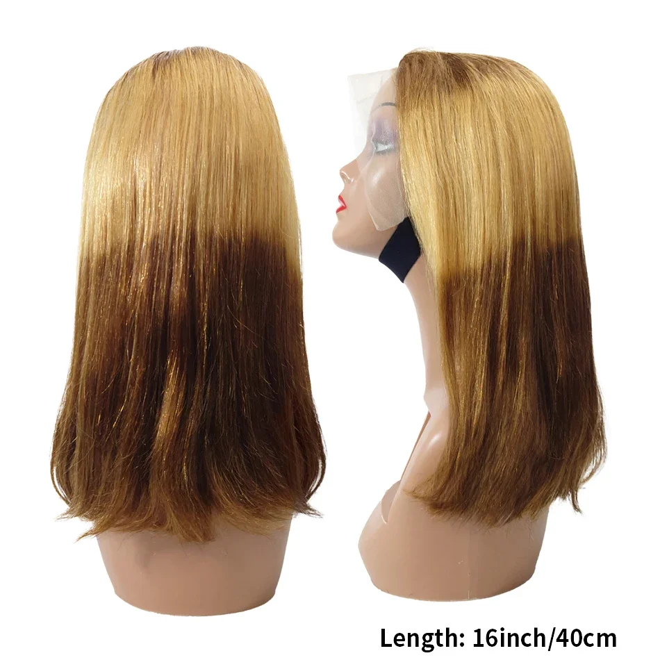 Glatte Bob-Perücke, gefärbtes menschliches Haar, brasilianische Spitze-Frontalpartie für Frauen_voghion.com