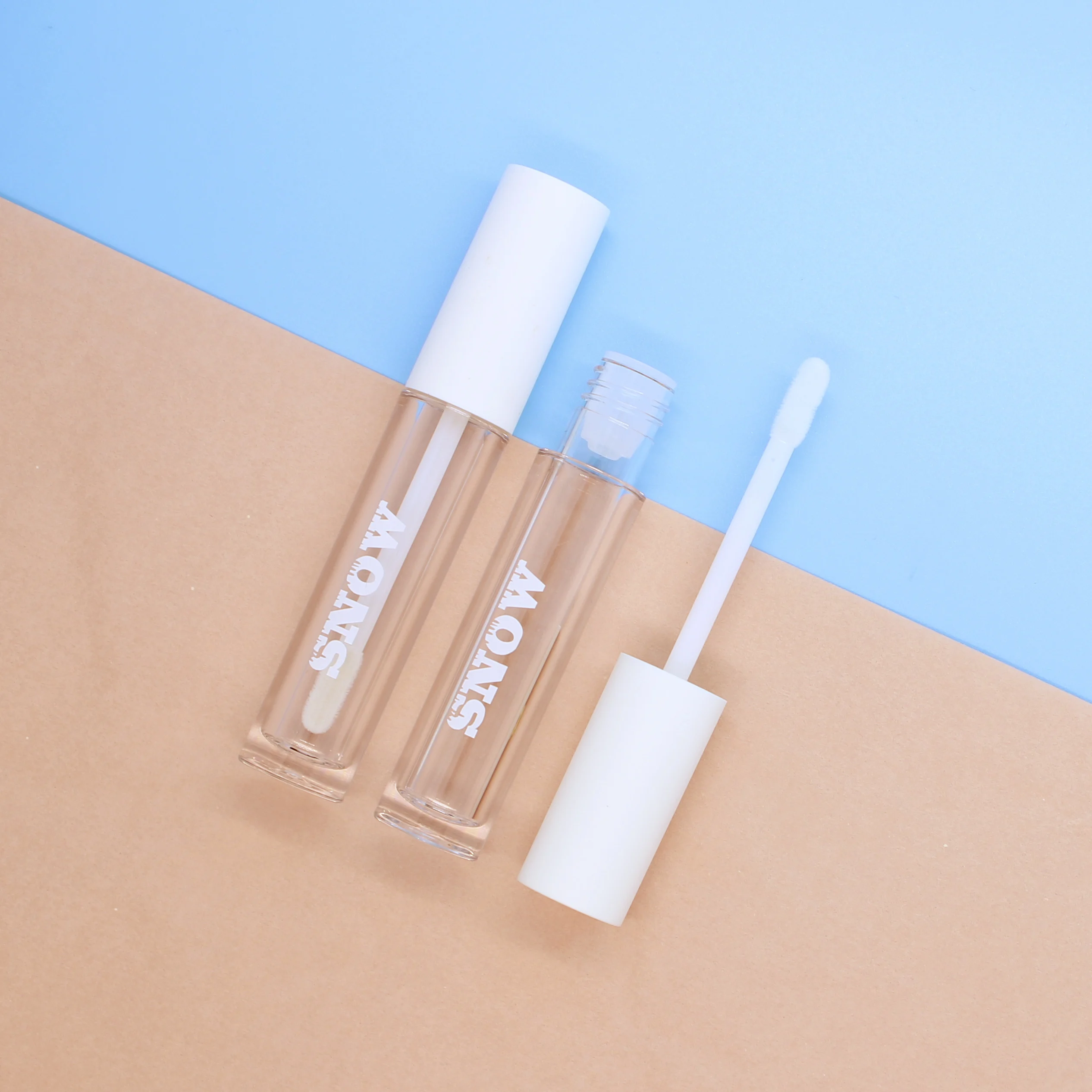 2021 custom round white empty lipgloss container creative pink lip gloss packaging tube with wand brush