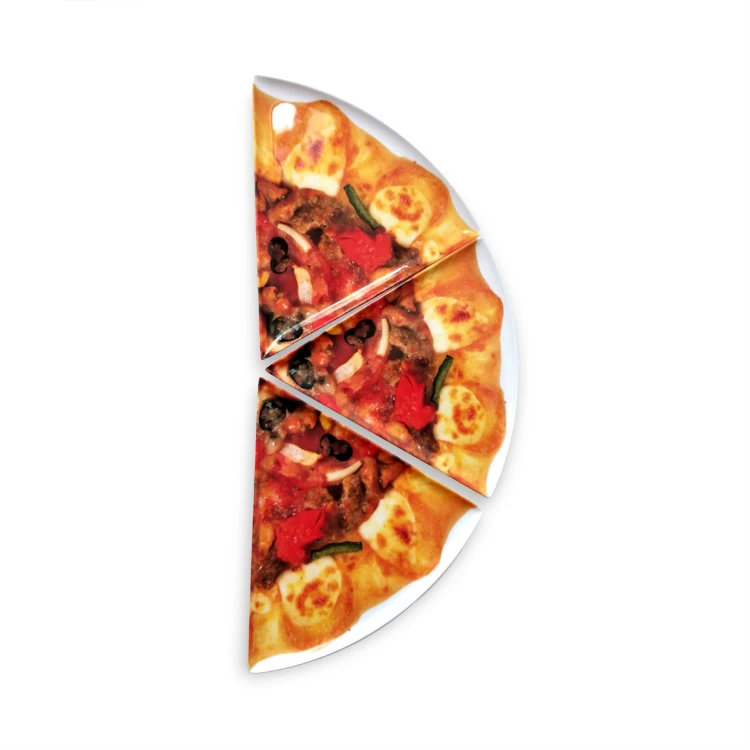 Custom Triangle Shaped 100% Melamine Pizza Dinner Plate Party Tents for Events Outdoor Pizza Serving Plate