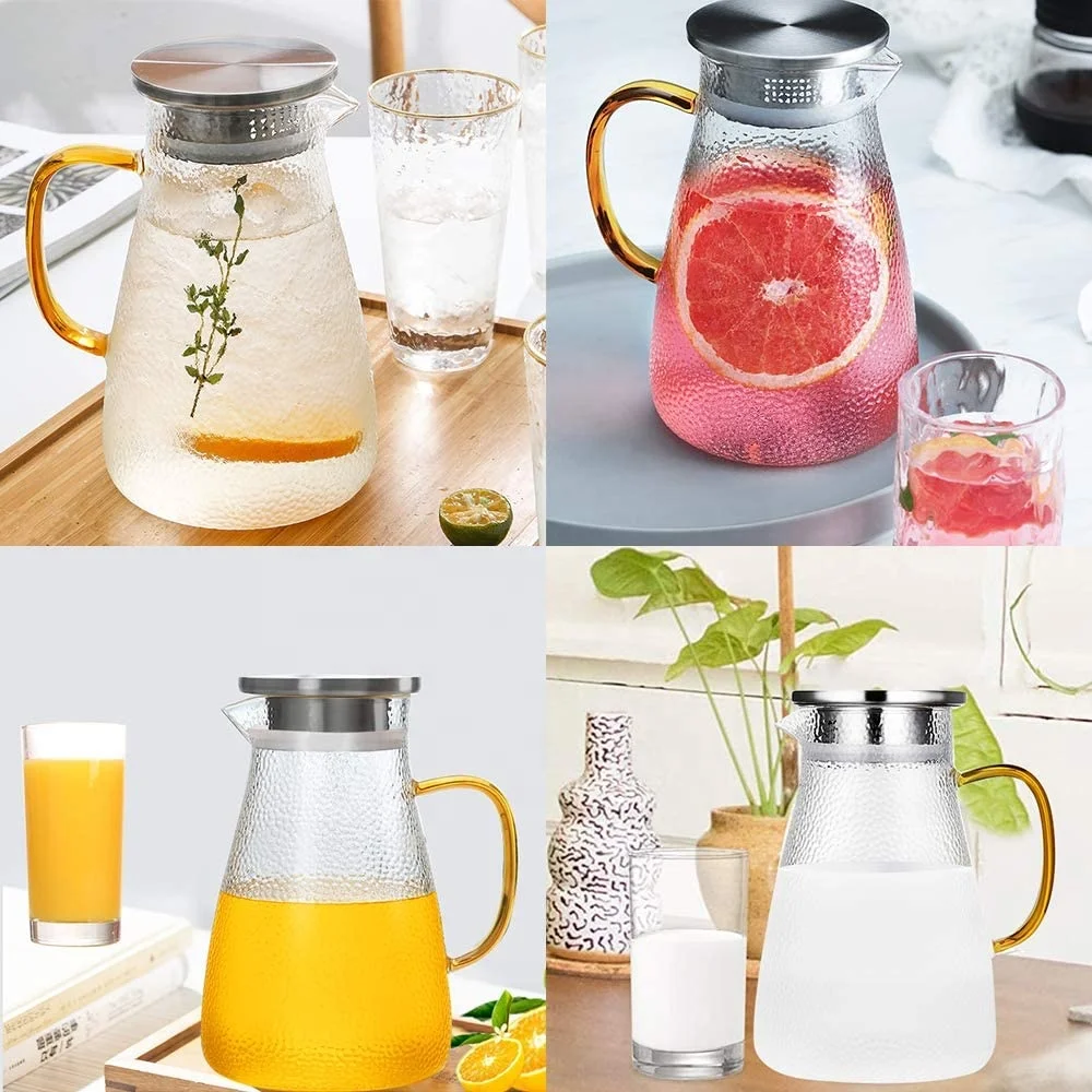 Wasserkrug Aus Borosilikatglas – Hitzebeständig, Mit Edelstahlsiebdeckel, Für Kalte & Heiße Getränke