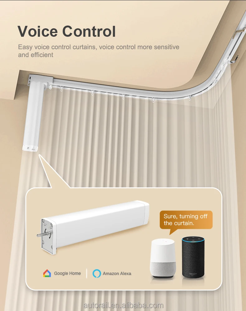Adjustable Railing Motorized AUTORAIL Automatic Curve Curtain Rail - Modern Motorized Curtain Track ...