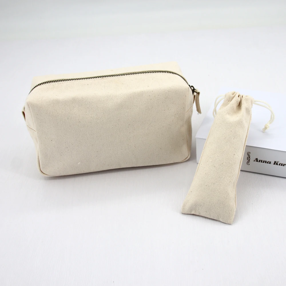 Canvas Cosmetic Bag With Metal Zipper